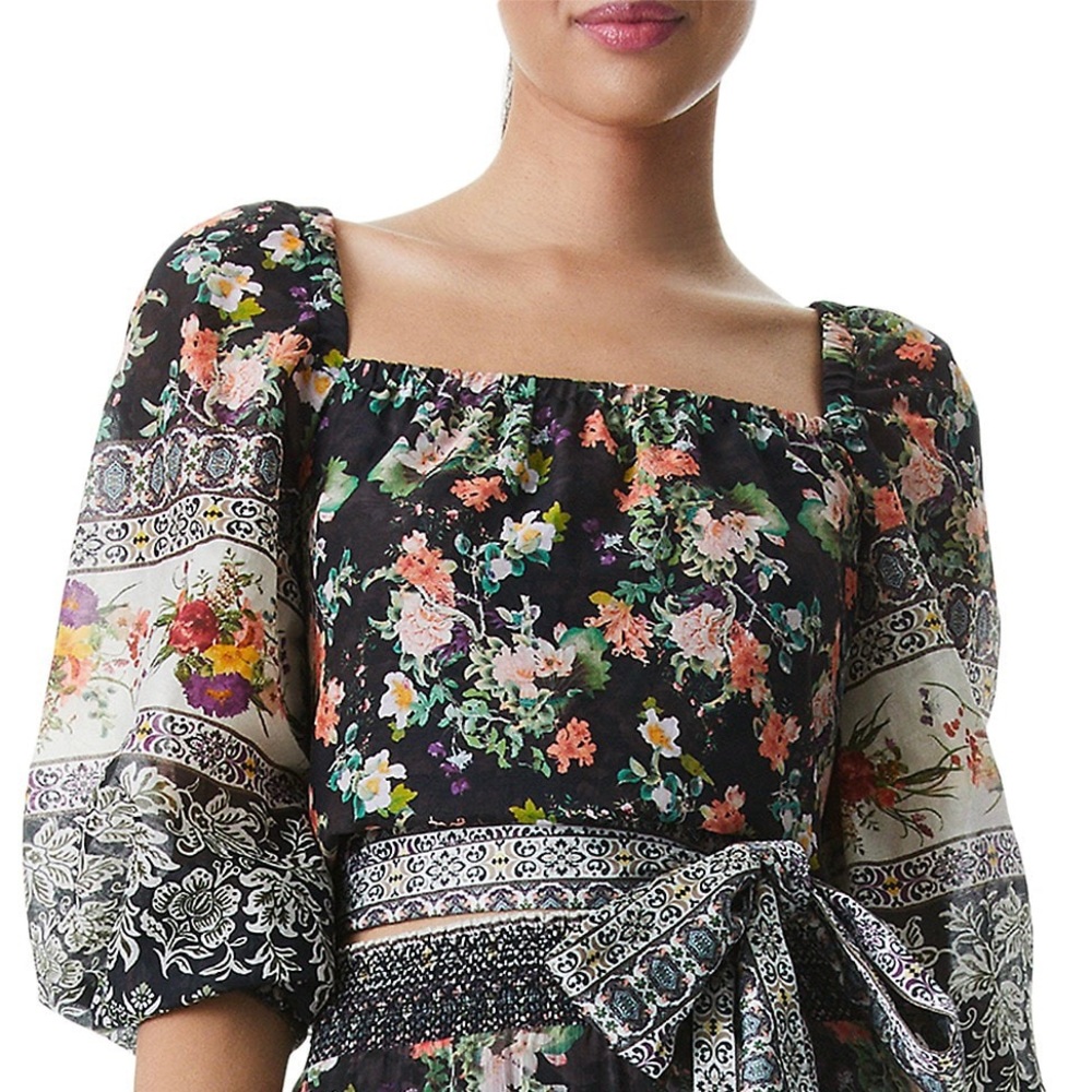 Alice + Olivia Clarabelle Tie Front Silk Blouse